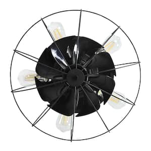 19 in. Farmhouse Black Caged Ceiling Fans with Lights Remote Control, 5-Light Indoor Low Profile Ceiling Fan
