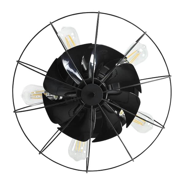 Depuley 19 in. Farmhouse Black Caged Ceiling Fans with Lights Remote Control, 5-Light Indoor Low Profile Ceiling Fan