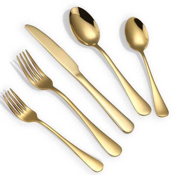 Unbranded 20-Piece Stainless Steel Flatware Serving Set-Golden Service for 4, Flatware Set Include Spoons Forks and Knives