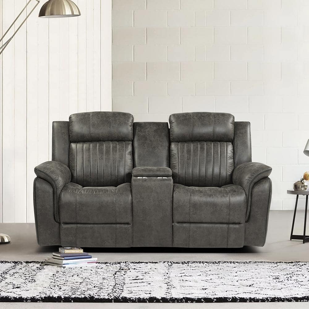 Morelia 74 in. W Brownish Gray Microfiber Double Manual Reclining Loveseat 