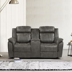 Morelia 74 in. W Brownish Gray Microfiber Double Manual Reclining Loveseat with Center Console