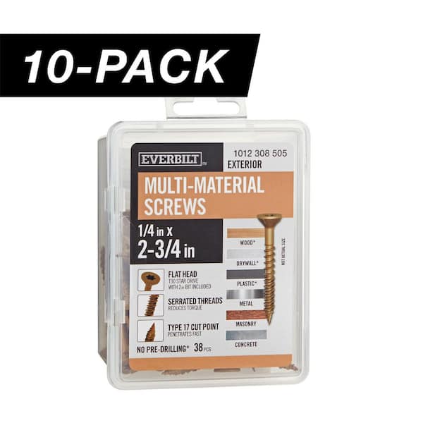 Everbilt 10-Pack 1/4 in x 2-3/4 in. Brown 6-Lobe Star Drive Exterior Flat Head Multi-Material Screw(10 lbs. / 380-Piece)