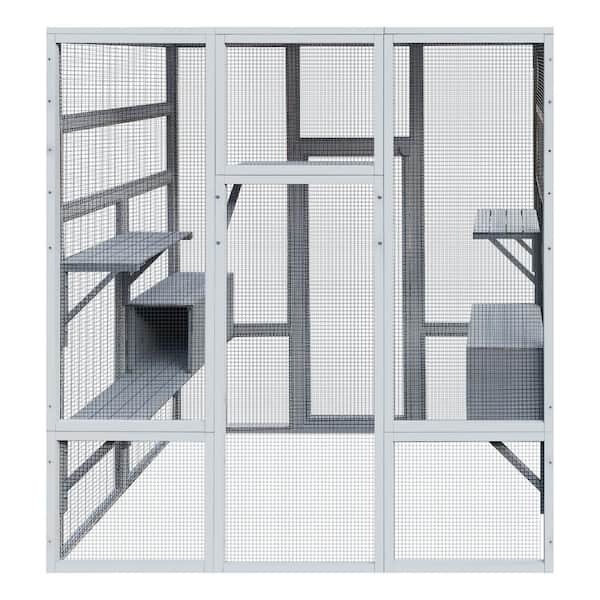 maocao hoom 62.6 in. Outdoor Wooden Cat House Large Catio, with Anti-UV and Waterproof, 7-Platforms and 2-Resting Boxes