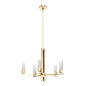 Gatz 5-Light Alturas Gold Candlestick Chandelier with Ribbed Glass Shades