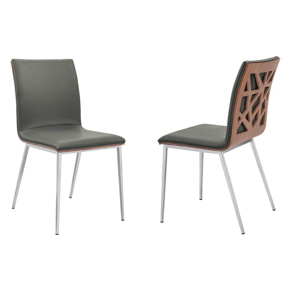 Crystal 33 in. Gray Faux Leather and Brushed Stainless Steel Finish Dining 