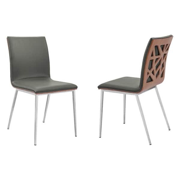 Armen Living Crystal 33 in. Gray Faux Leather and Brushed Stainless Steel Finish Dining Chair (Set of 2)