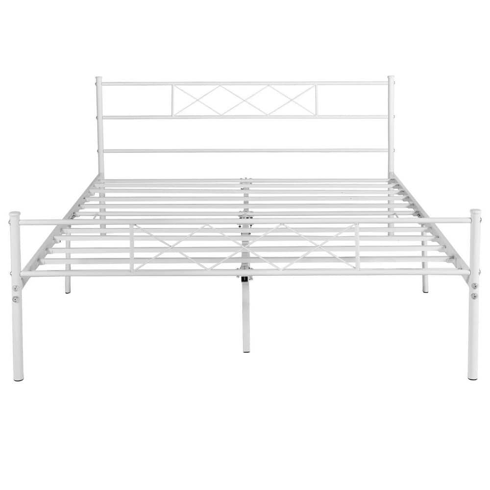 VECELO Victorian Bed Frame ，White Metal Frame 55 in. W Full Size Platform  Bed With Headboard and Footboard，Metal Slat Support KHD-YT-F08-WHITE - The  