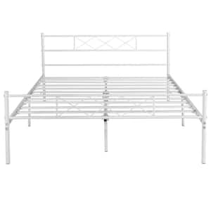 Victorian Bed Frame ，White Metal Frame 55 in. W Full Size Platform Bed With Headboard and Footboard，Metal Slat Support