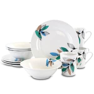 Vinyard Blue 12-Piece Casual White Ceramic Dinnerware Set (Service for 4)