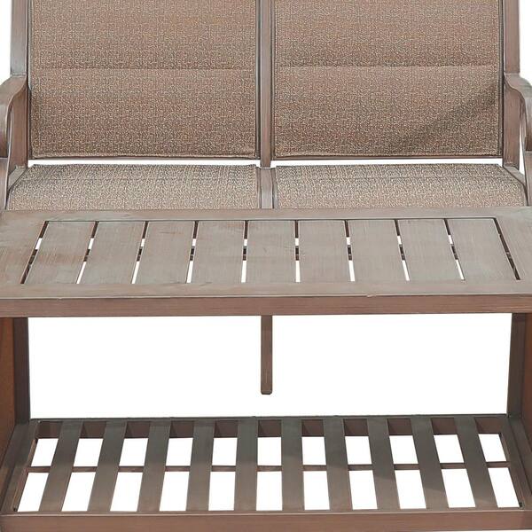 Kadehome Brown 4 Piece Aluminum Patio Chat Set With Faux Wood Top Table And Quick Dry Cushioning Set Wf Hwcv Jh42 The Home Depot