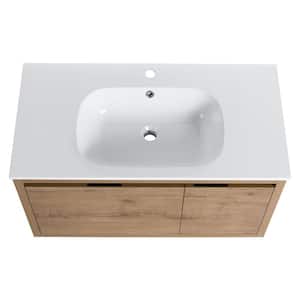 Anky 35.6 in. W x 18.5 in. D x 19.4 in. H Single Sink Bath Vanity in Imitative Oak with White Gel Top