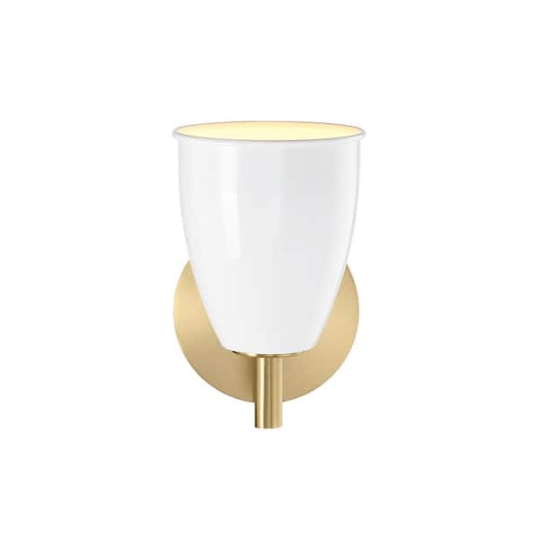 Designers Fountain - Biba 5.25 in. 1-Light Brushed Gold Modern Wall Sconce with Ice Mist Metal Shade