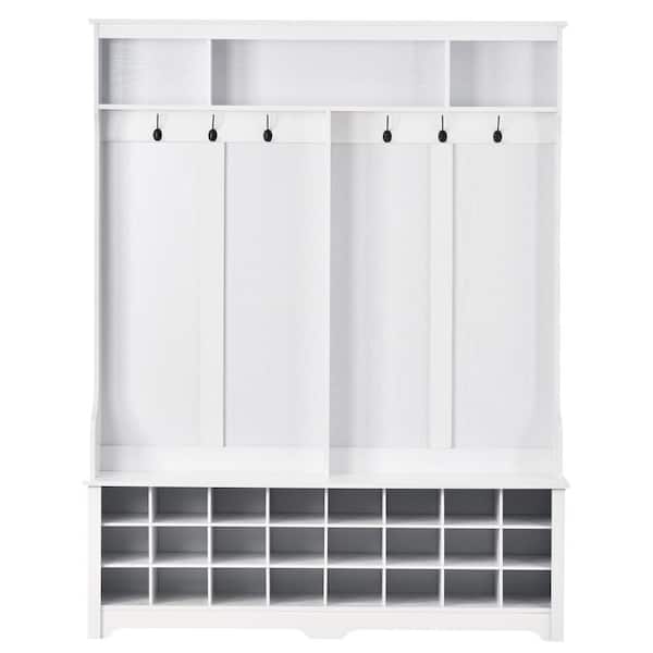 Unbranded White Modern Style Multifunctional Hallway Coat Rack with Metal Black Hooks
