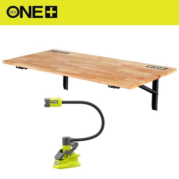 Wall Mounted Stow Away Worktable with ONE+ 18V Cordless Flexible LED Clamp Light (Tool Only)