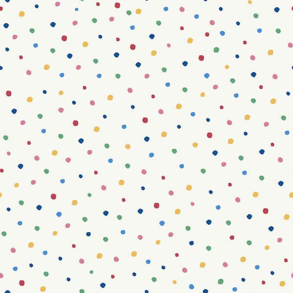 JOULES Joules Lynx Multi Spot White and Rainbow Matte Non Woven Removable Paste The Wall Wallpaper Sample