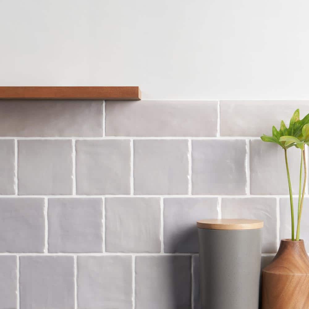 Amagansett Fog Gray Ceramic Bullnose Wall Tile Trim 2x8