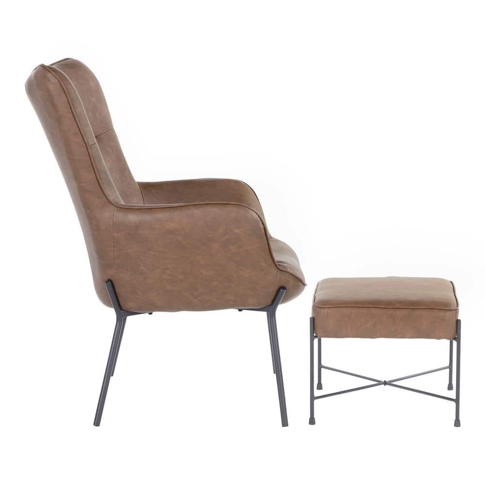 Espresso Faux Leather Industrial Lounge Chair with Metal Legs