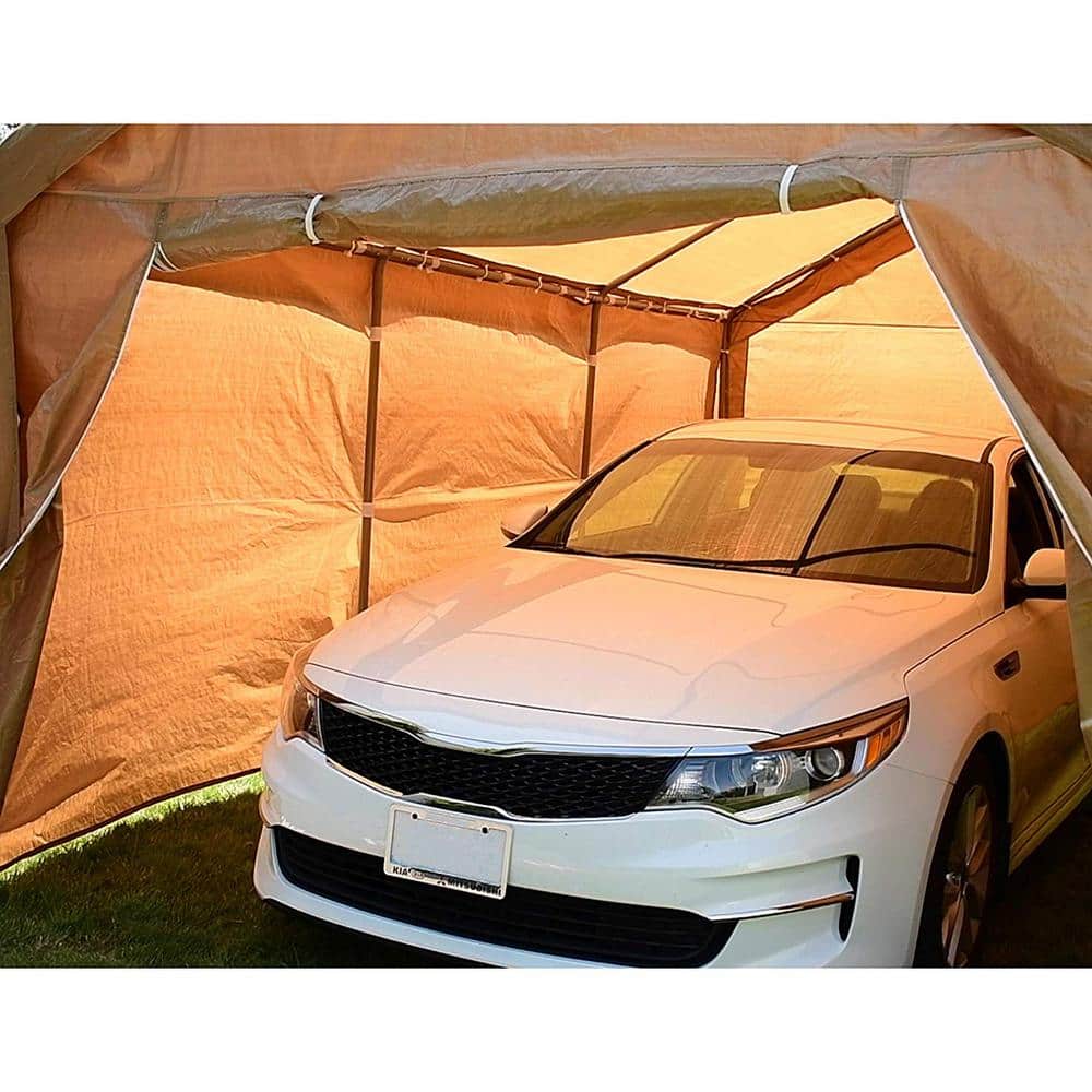 Beige 10' x 20' Metal Frame Carport Tent with Fabric Roof