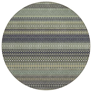 Chantille ACN527 Sage 8 ft. x 8 ft. Round Machine Washable Indoor/Outdoor Geometric Area Rug