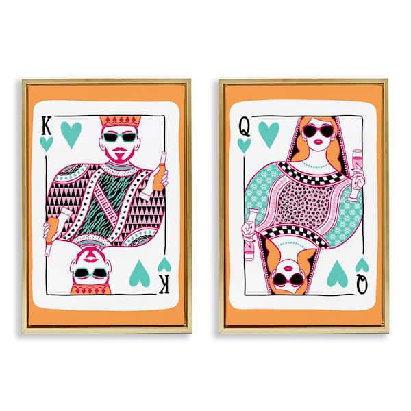 Stupell Industries King and Queen of Hearts by JJ Design House LLC 2-Pieces Gold Floater Frame People Graphic Art Print 25 in. x 17 in.
