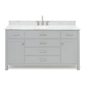 Bristol 61 in. W x 22 in. D x 35.25 in. H Freestanding Bath Vanity in Grey with White Marble Top