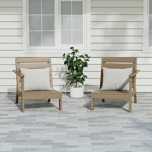 Birchwood Outdoor Patio 2-Piece Deep Seating HDPE Sectional Loveseat Arm Chairs Set in Weathered Wood