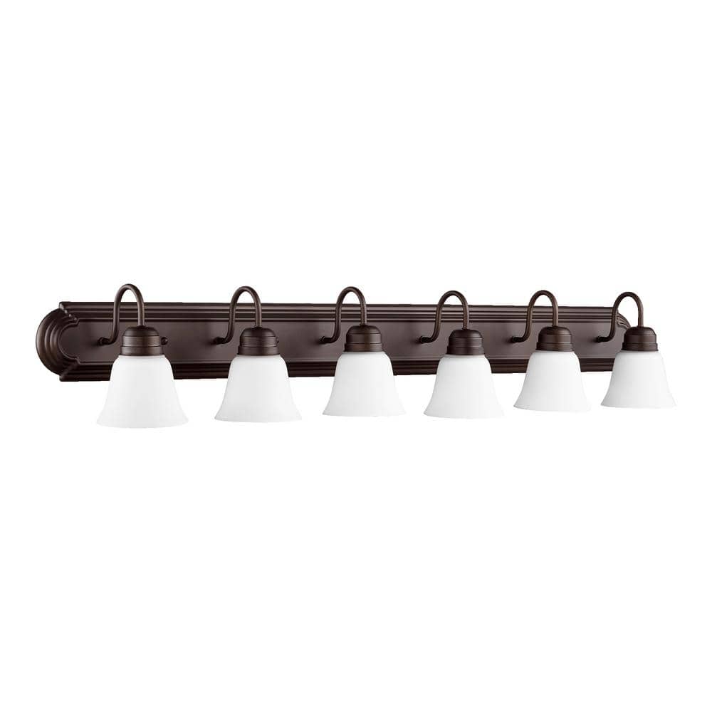 Oiled Bronze 6-Light Vanity with Satin Opal Glass Shades