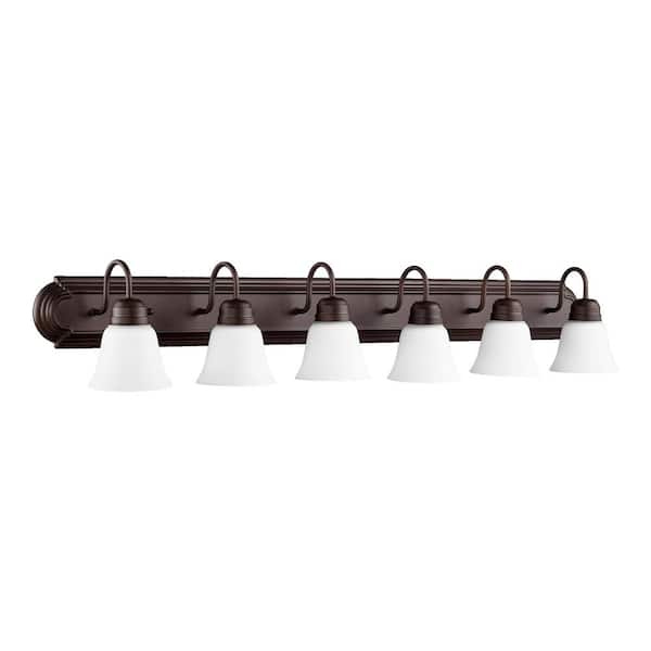 Quorum INTERNATIONAL Traditional 48 in. W 6-Lights Oiled Bronze Vanity Lights with Satin Opal Glass