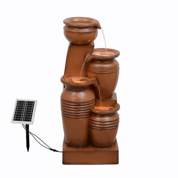Teamson Home 28.74 in. Solar-Powered Polyresin Cascade Water Fountain with LED lights