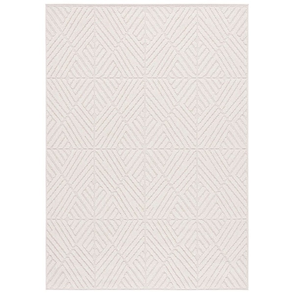 SAFAVIEH Global Light Beige/Ivory 9 ft. x 12 ft. Solid Chevron Checkered Indoor/Outdoor Area Rug