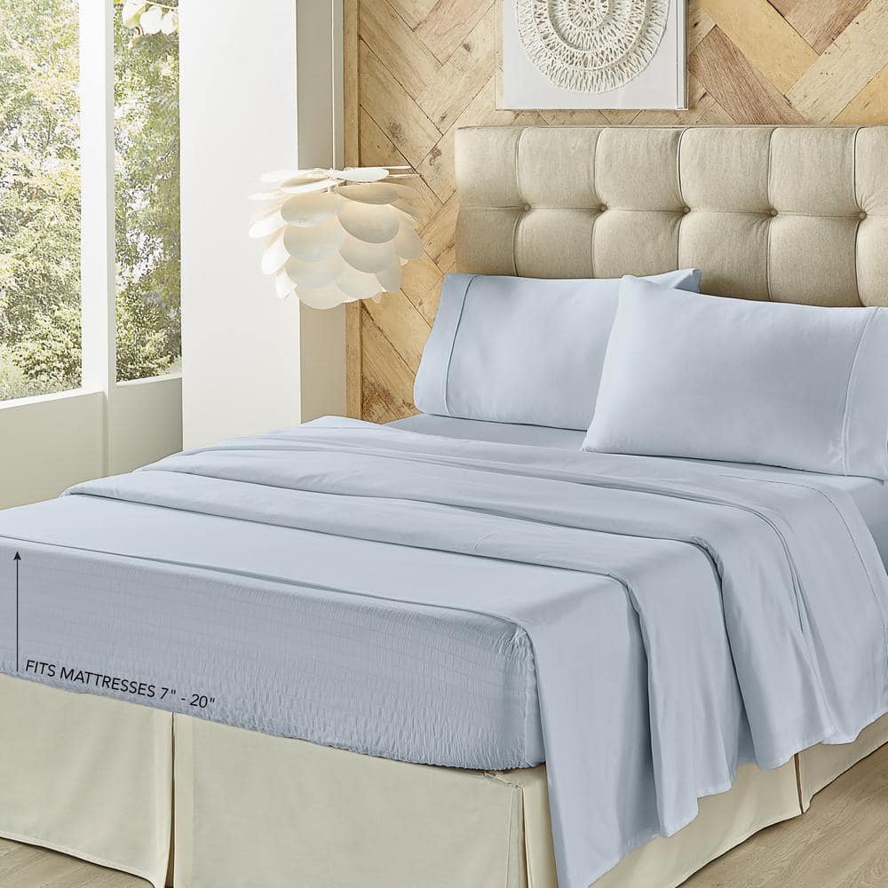 Light Blue Queen Microfiber Cotton Bedding Set