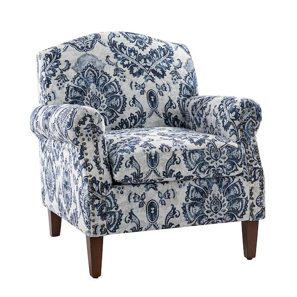 JAYDEN CREATION Gianluigi Navy Armchair with Nailhead Trims