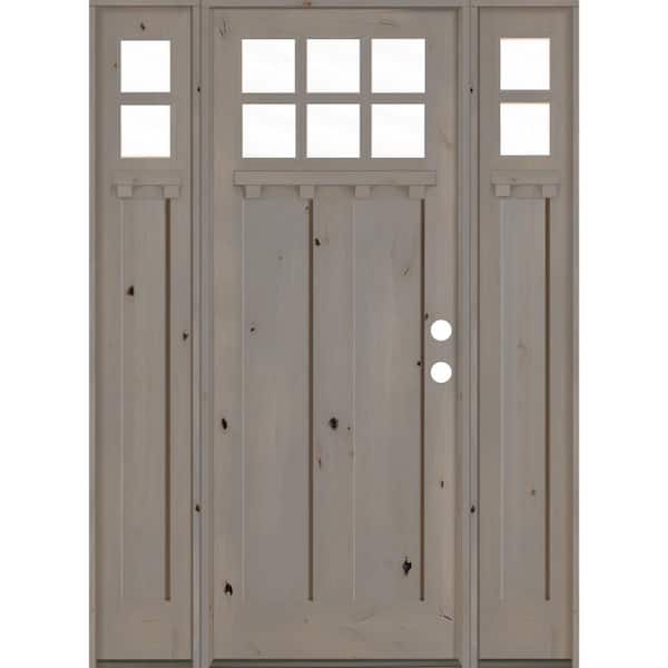 Krosswood Doors 60 in. x 96 in. Craftsman Alder 2-Panel Left-Hand/Inswing 6-Lite Clear Glass DS Grey Stain Wood Prehung Front Door DSL