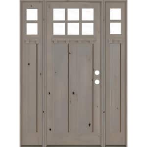 64 in. x 96 in. Craftsman Alder Left Hand Clear 6-Lite Clear Glass Grey Stain Wood Prehung Front Door with Sidelites