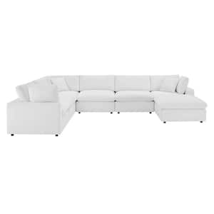 Commix 158 in. Down Filled Overstuffed Performance Velvet 7-Piece Sectional Sofa in White