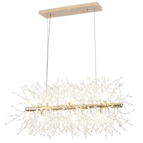 ZJVAIVE 9-Light Golden Dandelion-Shaped Frame & Crystal Bead Chandelier for Kitchen Island Dinning Room with No Bulbs Included