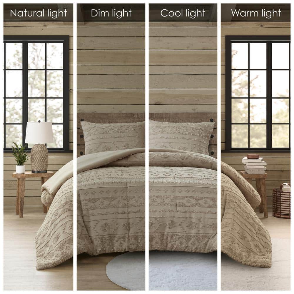 Tan Full Down Alternative Microfiber Comforter Set with Gathered Embellishment