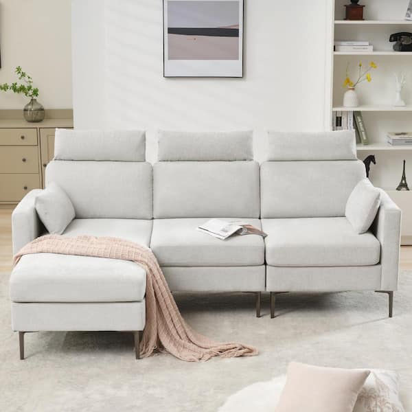 89 in. Square Arm Fabric L Shape Sectional Sofa with Chaise Lounge and Pillow in Grey