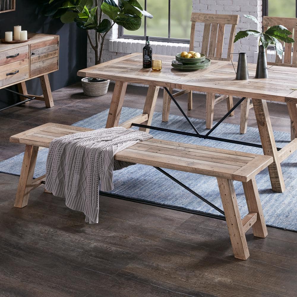 Reclaimed Pine and Gunmetal 66" Rustic Dining Bench