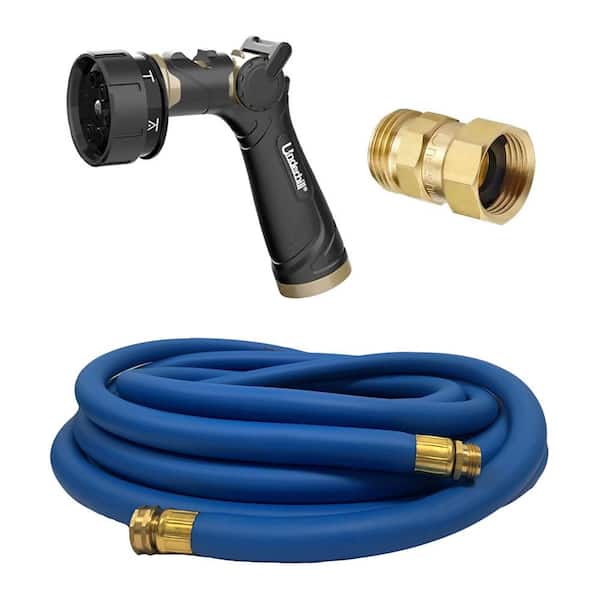 Underhill 0.75 in. Dia x 50 ft. Garden Hose, Blue Plus Twist-Ease Kink Eliminator Plus 7 Spray Nozzle