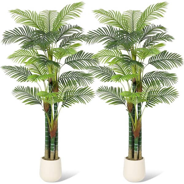 2PCS 7FT Artificial Palm Tree In Pot, Triple Golden Cane Palm