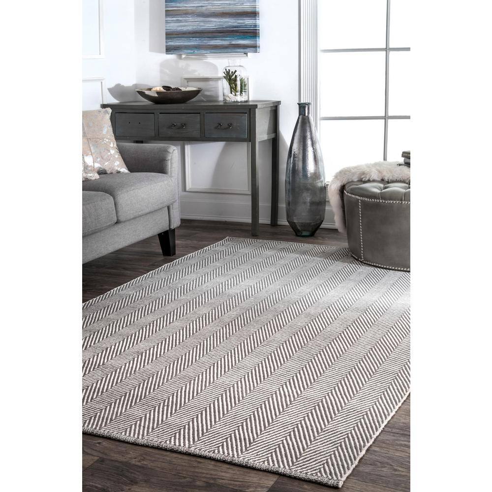 Gray and White Striped Cotton 6' x 9' Handmade Rug