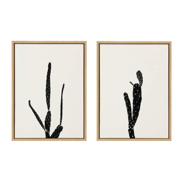 Kate and Laurel Sylvie Black and White Vintage Film Grain Cactus 1 and 2 in. by Stephanie Klatt 2-Piece Framed Art Print 18 in. x 24 in.