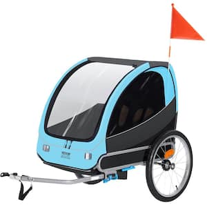 Bike Trailer for Kids with Double Seat Tow Behind Foldable Child Bicycle Trailer 110 lbs. Load, Blue and Gray