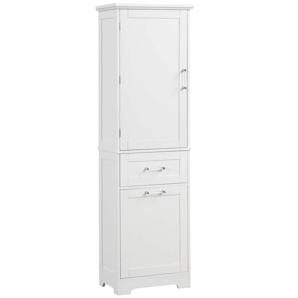 YSQCAR 20 in. W x 13.5 in. D x 68 in. H White MDF Freestanding Linen Cabinet with Door and Drawers, Adjustable Shelf