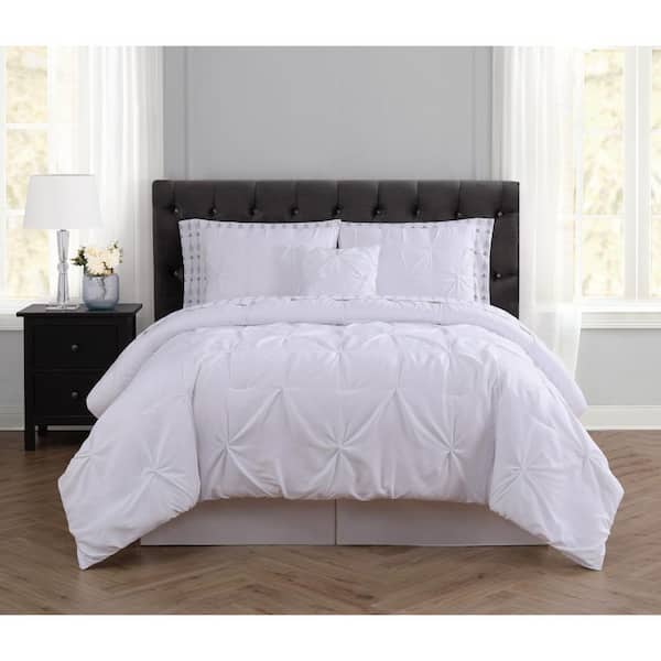 Truly Soft Arrow Pleated 6 Piece White, Twin Comforter Bed In A Bag