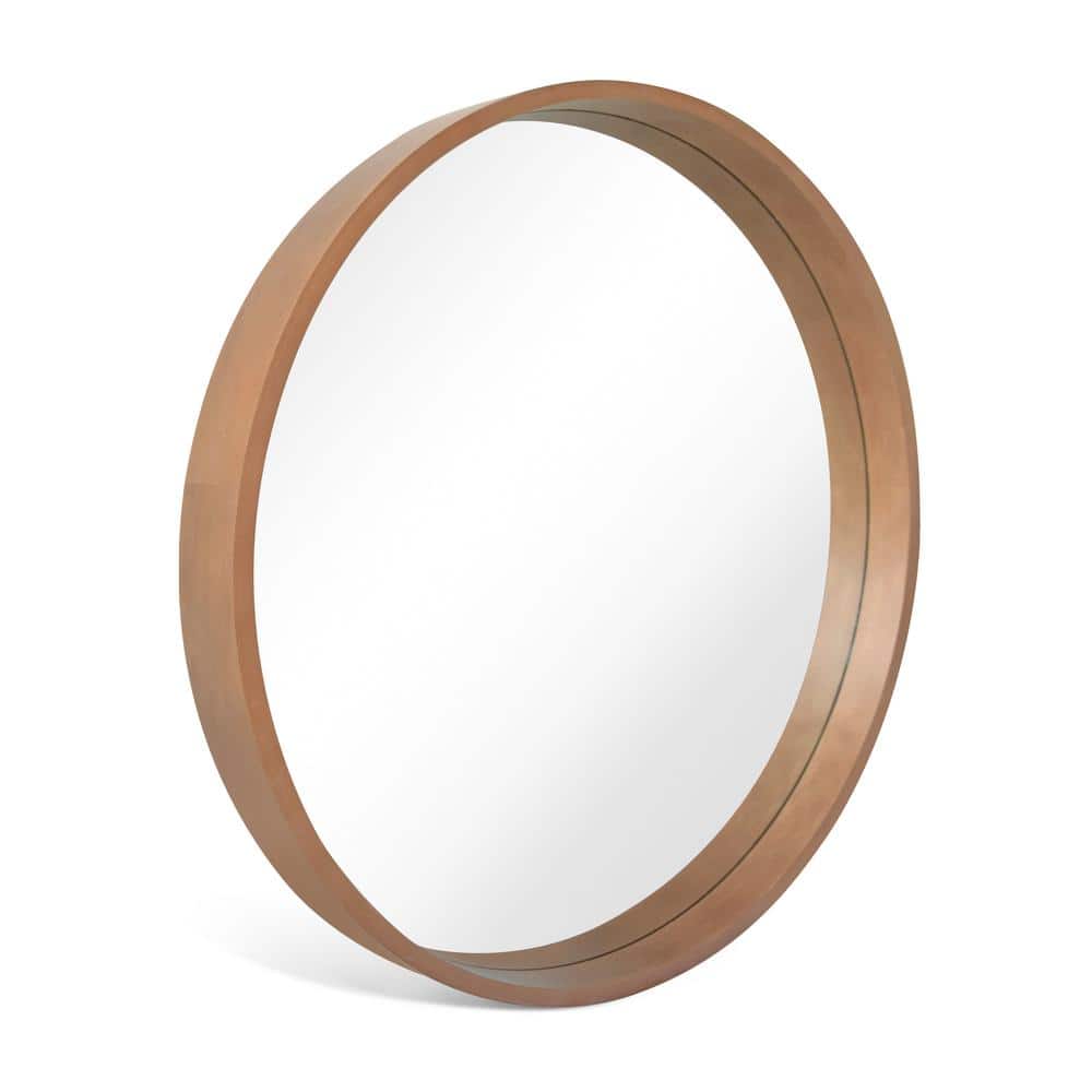 28" Walnut Round Mirror with Wood Frame