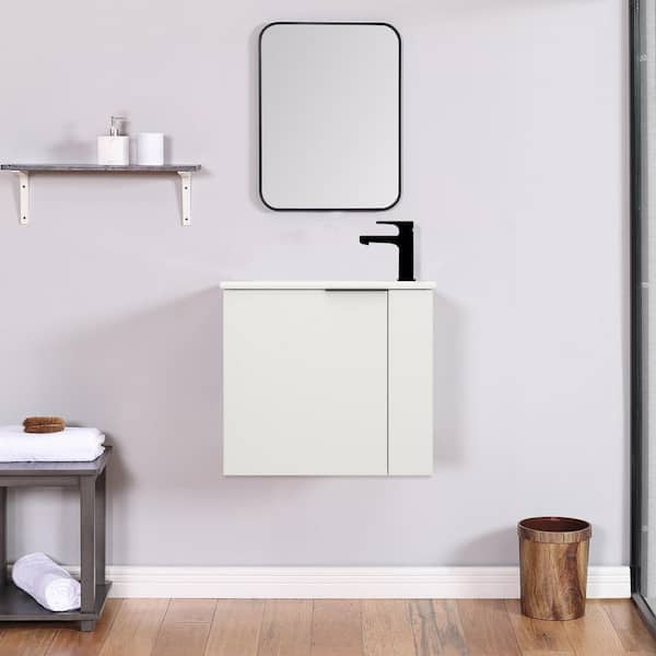 22 in. W x 13 in. D Modern Elegant Floating Wall Mounted Bathroom Vanity with Ceramic Sink and Soft Close Door, in White