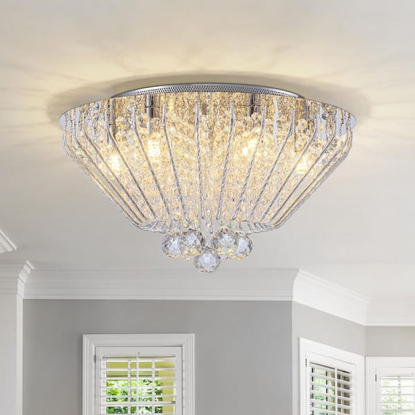 Paisley 16.9 in. 6-Light Chrome Contemporary Crystal Flush Mount Ceiling Light with Diamond Shape