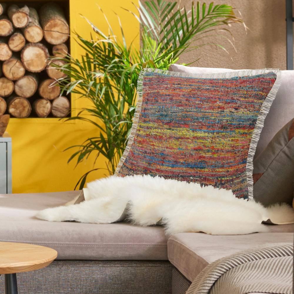 Multicolored Chindi Fringe Square Throw Pillow, 20"
